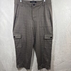 Liverpool Los Angeles Utility Cargo Crop Trousers Brown‎ Plaid S 12 Wide Leg
